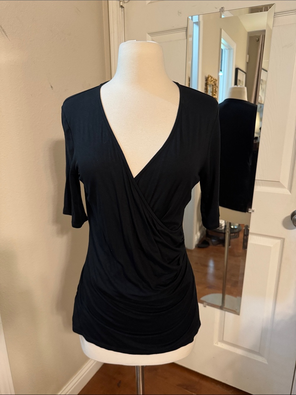 Ann Taylor Black Wrap V-Neck Ruched Women's Top